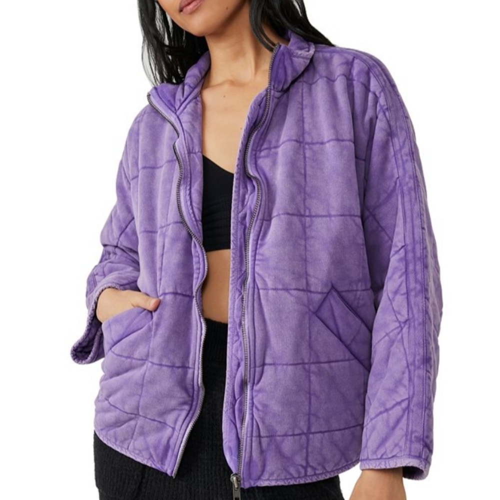 Free People Dolman Quilted Knit Jacket in Moonberry Purple - Picture 2 of 5